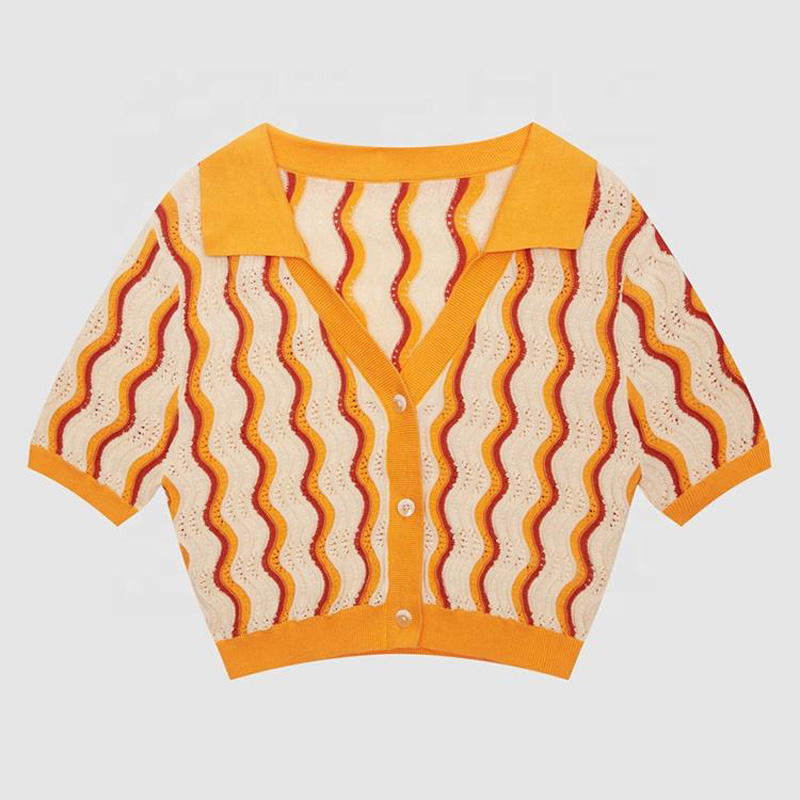 2023 Dearadh Nua Saincheaptha Mná Cniotáilte V Muineál V Muineál Dath Soladach Dea-Scaoilte T-Léinte Samhraidh Sleeve Gearr Geansaí Cardigan Cniotáilte