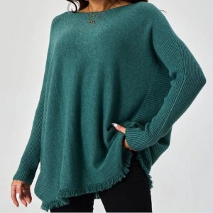 Pullover muinchille Ribbed RAW Hem Faisean Sweaters Mná